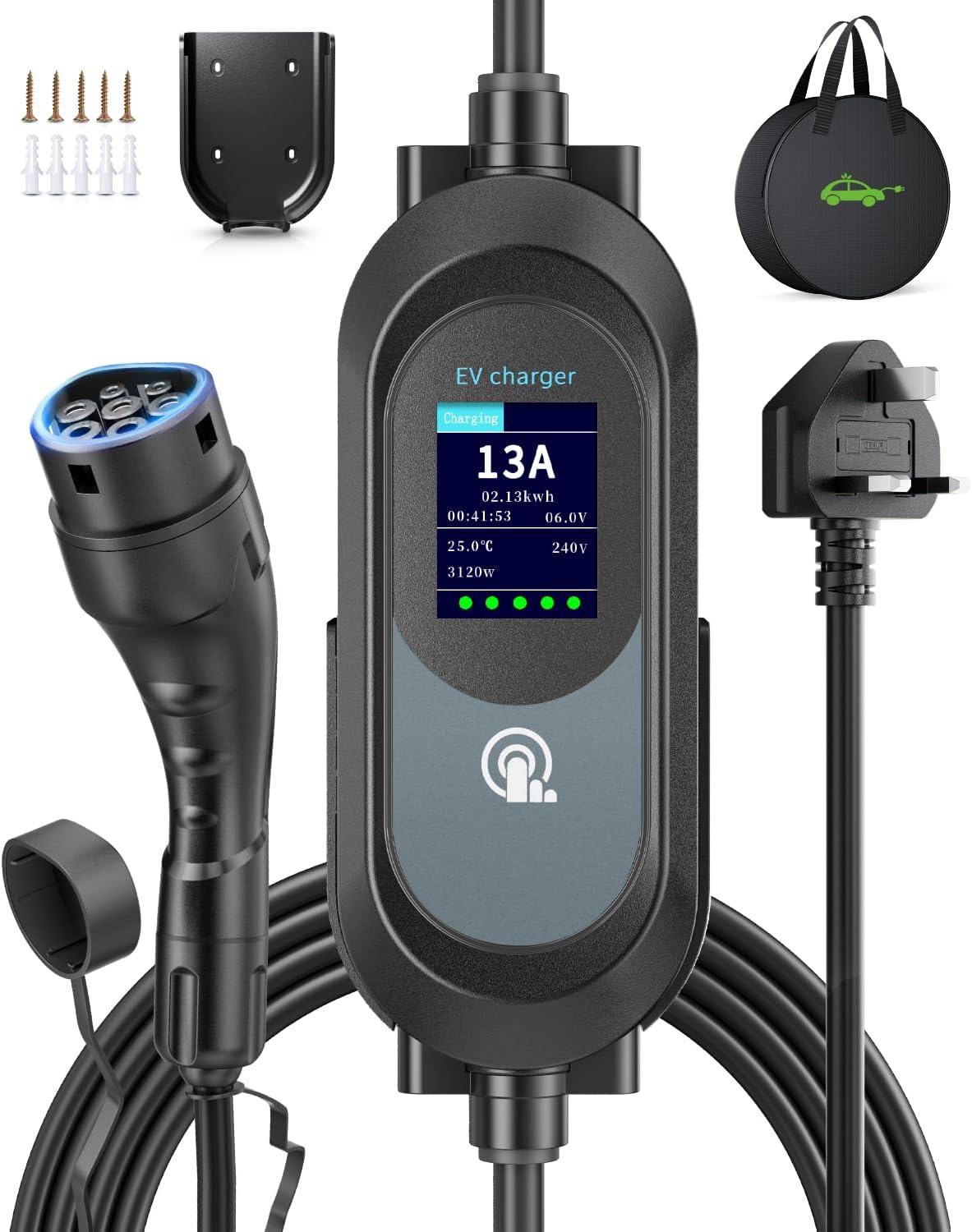 EVJUICION 6M Portable Type 2 to 3-Pin EV Charger Cable 3.1kW Fast Charging